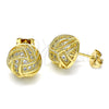 Oro Laminado Stud Earring, Gold Filled Style Love Knot Design, with White Micro Pave, Polished, Golden Finish, 02.342.0138