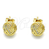 Oro Laminado Stud Earring, Gold Filled Style Love Knot Design, with White Micro Pave, Polished, Golden Finish, 02.342.0139