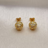 Oro Laminado Stud Earring, Gold Filled Style Love Knot Design, with White Micro Pave, Polished, Golden Finish, 02.342.0139