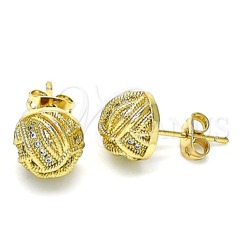 Oro Laminado Stud Earring, Gold Filled Style Love Knot Design, with White Micro Pave, Polished, Golden Finish, 02.342.0139