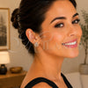 Oro Laminado Stud Earring, Gold Filled Style Love Knot Design, with White Micro Pave, Polished, Golden Finish, 02.342.0141