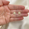 Oro Laminado Stud Earring, Gold Filled Style Love Knot Design, with White Micro Pave, Polished, Golden Finish, 02.342.0141