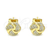 Oro Laminado Stud Earring, Gold Filled Style Love Knot Design, with White Micro Pave, Polished, Golden Finish, 02.342.0141