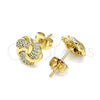 Oro Laminado Stud Earring, Gold Filled Style Love Knot Design, with White Micro Pave, Polished, Golden Finish, 02.342.0141