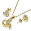 Oro Laminado Earring and Pendant Adult Set, Gold Filled Style Love Knot Design, with White Micro Pave, Polished, Golden Finish, 10.342.0056
