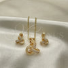 Oro Laminado Earring and Pendant Adult Set, Gold Filled Style Love Knot Design, with White Micro Pave, Polished, Golden Finish, 10.342.0056
