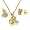 Oro Laminado Earring and Pendant Adult Set, Gold Filled Style Love Knot Design, with White Micro Pave, Polished, Golden Finish, 10.342.0056