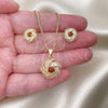 Oro Laminado Earring and Pendant Adult Set, Gold Filled Style Love Knot Design, with White Micro Pave, Polished, Golden Finish, 10.342.0057