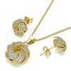 Oro Laminado Earring and Pendant Adult Set, Gold Filled Style Love Knot Design, with White Micro Pave, Polished, Golden Finish, 10.342.0057