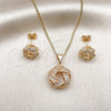 Oro Laminado Earring and Pendant Adult Set, Gold Filled Style Love Knot Design, with White Micro Pave, Polished, Golden Finish, 10.342.0057