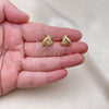 Oro Laminado Stud Earring, Gold Filled Style Love Knot and Baguette Design, with White Cubic Zirconia, Polished, Golden Finish, 02.342.0143