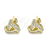 Oro Laminado Stud Earring, Gold Filled Style Love Knot and Baguette Design, with White Cubic Zirconia, Polished, Golden Finish, 02.342.0143