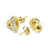 Oro Laminado Stud Earring, Gold Filled Style Love Knot and Baguette Design, with White Cubic Zirconia, Polished, Golden Finish, 02.342.0143