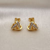 Oro Laminado Stud Earring, Gold Filled Style Love Knot and Baguette Design, with White Cubic Zirconia, Polished, Golden Finish, 02.342.0143