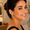 Oro Laminado Stud Earring, Gold Filled Style Love Knot Design, with White Micro Pave, Polished, Golden Finish, 02.342.0144