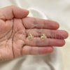 Oro Laminado Stud Earring, Gold Filled Style Love Knot Design, with White Micro Pave, Polished, Golden Finish, 02.342.0144