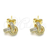 Oro Laminado Stud Earring, Gold Filled Style Love Knot Design, with White Micro Pave, Polished, Golden Finish, 02.342.0144