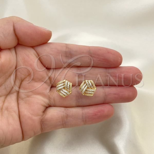 Gold Filled Ring — Stud Earring Love Knot Design with White Micro — alternate product view — SKU 146052 | Oro Laminado anillo — Stud Earring Love Knot diseño with blanco Micro — SKU 146052