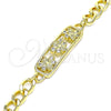 Oro Laminado Fancy Bracelet, Gold Filled Style Bee Design, with White Micro Pave, Polished, Golden Finish, 03.368.0061.08 (07 MM Thickness, 8 Inches Length)