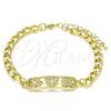 Oro Laminado Fancy Bracelet, Gold Filled Style Bee Design, with White Micro Pave, Polished, Golden Finish, 03.368.0061.08 (07 MM Thickness, 8 Inches Length)