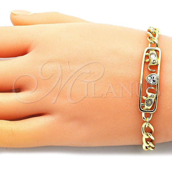 Gold Filled Bracelet — Fancy Bracelet Elephant and Heart Design with White — alternate product view — SKU 146059 | Oro Laminado brazalete — elegante Bracelet Elephant and corazón diseño with blanco — SKU 146059