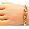 Oro Laminado Fancy Bracelet, Gold Filled Style Elephant and Heart Design, with White Cubic Zirconia, Polished, Golden Finish, 03.368.0062.08 (07 MM Thickness, 8 Inches Length)