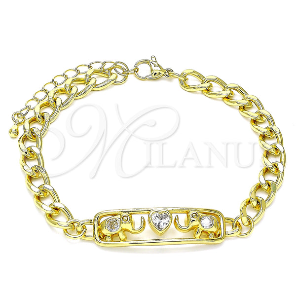 Gold Filled Bracelet — Fancy Bracelet Elephant and Heart Design with White — main product view — SKU 146059 | Oro Laminado brazalete — elegante Bracelet Elephant and corazón diseño with blanco — SKU 146059
