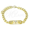 Oro Laminado Fancy Bracelet, Gold Filled Style Elephant and Heart Design, with White Cubic Zirconia, Polished, Golden Finish, 03.368.0062.08 (07 MM Thickness, 8 Inches Length)