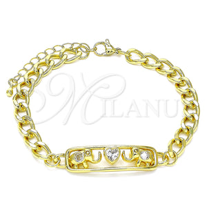 Gold Filled Bracelet — Fancy Bracelet Elephant and Heart Design with White — main product view — SKU 146059 | Oro Laminado brazalete — elegante Bracelet Elephant and corazón diseño with blanco — SKU 146059