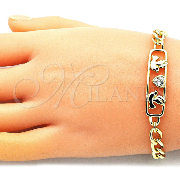 Gold Filled Bracelet — Fancy Bracelet Bird and Heart Design with White — alternate product view — SKU 146060 | Oro Laminado brazalete — elegante Bracelet Bird and corazón diseño with blanco — SKU 146060