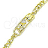 Oro Laminado Fancy Bracelet, Gold Filled Style Bird and Heart Design, with White and Black Cubic Zirconia, Polished, Golden Finish, 03.368.0063.08 (07 MM Thickness, 8 Inches Length)