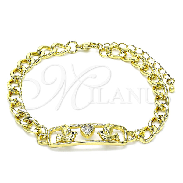 Gold Filled Bracelet — Fancy Bracelet Bird and Heart Design with White — main product view — SKU 146060 | Oro Laminado brazalete — elegante Bracelet Bird and corazón diseño with blanco — SKU 146060