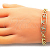 Oro Laminado Fancy Bracelet, Gold Filled Style Butterfly Design, with White Micro Pave, Polished, Golden Finish, 03.368.0064.08 (07 MM Thickness, 8 Inches Length)