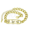 Oro Laminado Fancy Bracelet, Gold Filled Style Butterfly Design, with White Micro Pave, Polished, Golden Finish, 03.368.0064.08 (07 MM Thickness, 8 Inches Length)