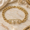Oro Laminado Fancy Bracelet, Gold Filled Style Butterfly Design, with White Micro Pave, Polished, Golden Finish, 03.368.0064.08 (07 MM Thickness, 8 Inches Length)