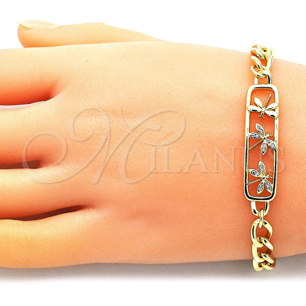 Gold Filled Bracelet — Fancy Bracelet Dragon-Fly Design with White Micro Pave — alternate product view — SKU 146062 | Oro Laminado brazalete — elegante Bracelet Dragon-Fly diseño with blanco Micro Pave — SKU 146062