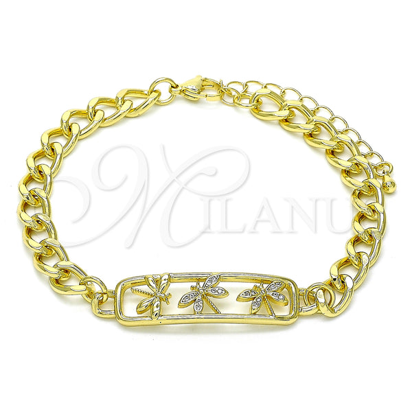 Gold Filled Bracelet — Fancy Bracelet Dragon-Fly Design with White Micro Pave — main product view — SKU 146062 | Oro Laminado brazalete — elegante Bracelet Dragon-Fly diseño with blanco Micro Pave — SKU 146062