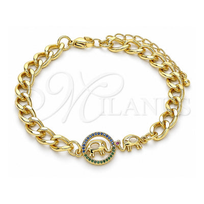 Oro Laminado Fancy Bracelet, Gold Filled Style Elephant and Heart Design, Polished, Golden Finish, 03.368.0066.07 (07 MM Thickness, 7 Inches Length)