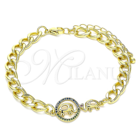 Oro Laminado Fancy Bracelet, Gold Filled Style Elephant and Heart Design, Polished, Golden Finish, 03.368.0066.07 (07 MM Thickness, 7 Inches Length)