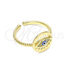 Oro Laminado Multi Stone Ring, Gold Filled Style Evil Eye Design, with White Micro Pave, Blue Enamel Finish, Golden Finish, 01.213.0007 (One size fits all)