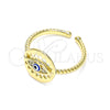 Oro Laminado Multi Stone Ring, Gold Filled Style Evil Eye Design, with White Micro Pave, Blue Enamel Finish, Golden Finish, 01.213.0007 (One size fits all)