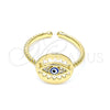 Oro Laminado Multi Stone Ring, Gold Filled Style Evil Eye Design, with White Micro Pave, Blue Enamel Finish, Golden Finish, 01.213.0007 (One size fits all)