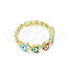Oro Laminado Elegant Ring, Gold Filled Style Evil Eye and Heart Design, Multicolor Enamel Finish, Golden Finish, 01.213.0008 (One size fits all)