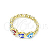 Oro Laminado Elegant Ring, Gold Filled Style Evil Eye and Heart Design, Multicolor Enamel Finish, Golden Finish, 01.213.0008 (One size fits all)