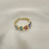 Oro Laminado Elegant Ring, Gold Filled Style Evil Eye and Heart Design, Multicolor Enamel Finish, Golden Finish, 01.213.0008 (One size fits all)