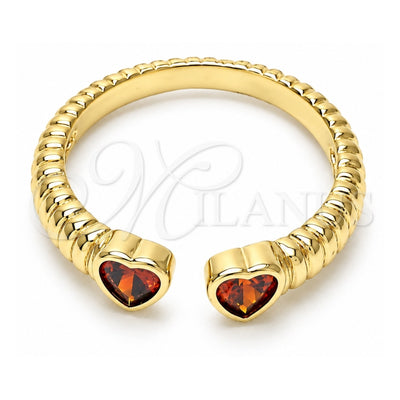 Oro Laminado Multi Stone Ring, Gold Filled Style Heart Design, with Garnet Cubic Zirconia, Polished, Golden Finish, 01.213.0009.1 (One size fits all)