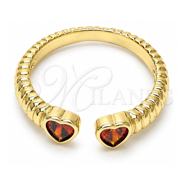 Oro Laminado Multi Stone Ring, Gold Filled Style Heart Design, with Garnet Cubic Zirconia, Polished, Golden Finish, 01.213.0009.1 (One size fits all)