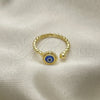 Oro Laminado Elegant Ring, Gold Filled Style Evil Eye Design, Blue Resin Finish, Golden Finish, 01.213.0014 (One size fits all)