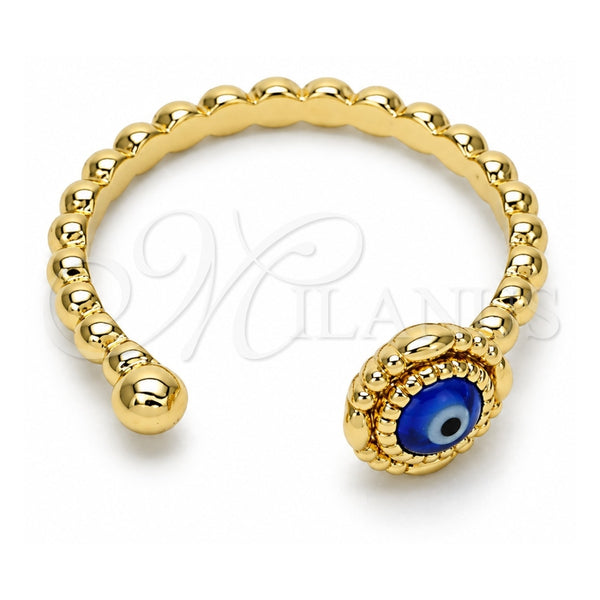 Oro Laminado Elegant Ring, Gold Filled Style Evil Eye Design, Blue Resin Finish, Golden Finish, 01.213.0014 (One size fits all)