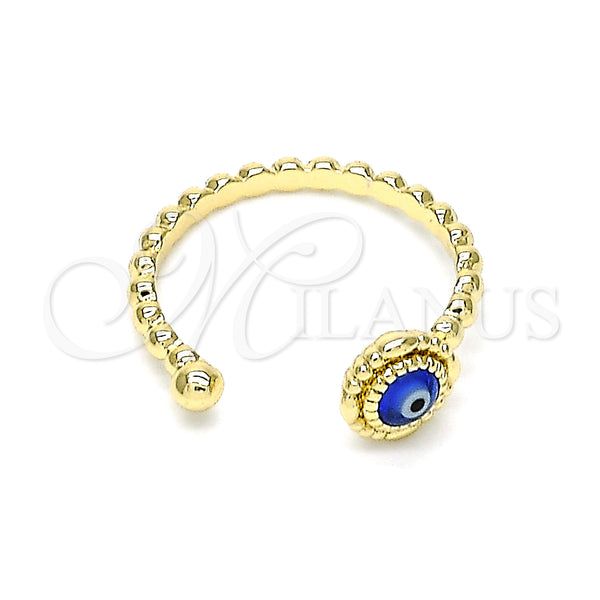Oro Laminado Elegant Ring, Gold Filled Style Evil Eye Design, Blue Resin Finish, Golden Finish, 01.213.0014 (One size fits all)